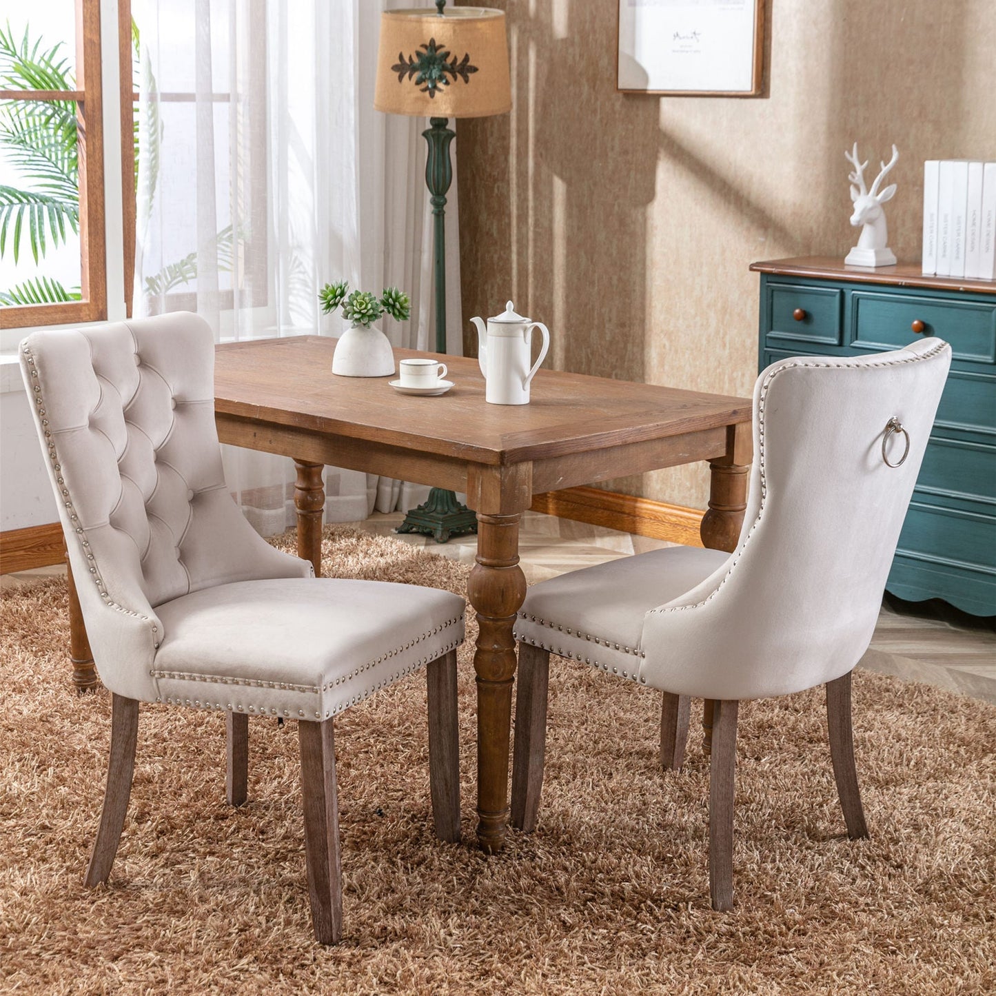 Nikki Collection Modern Velvet Upholstered Dining Chair Set