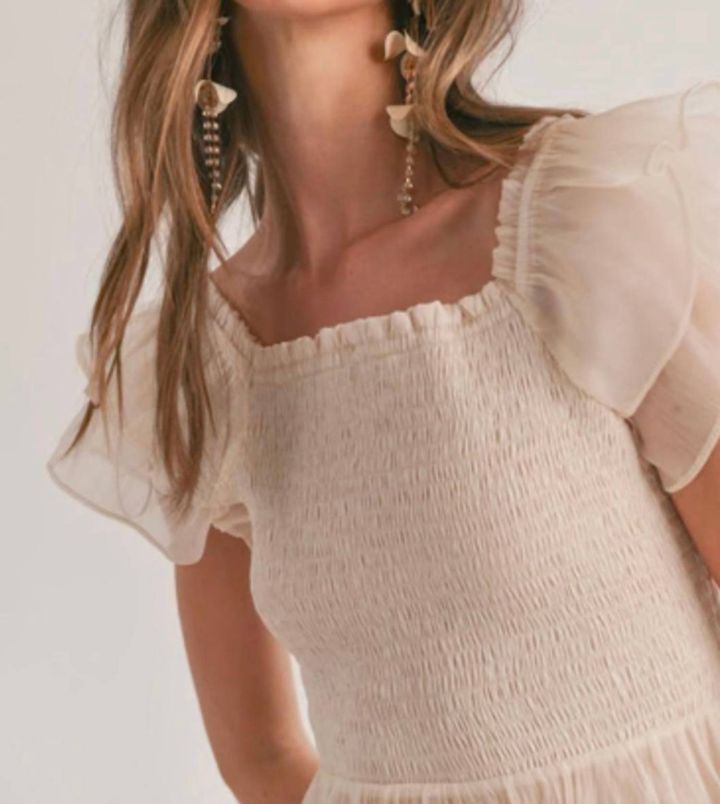 Sage The Label - Blurred Smocked Ruffle Peplum Top