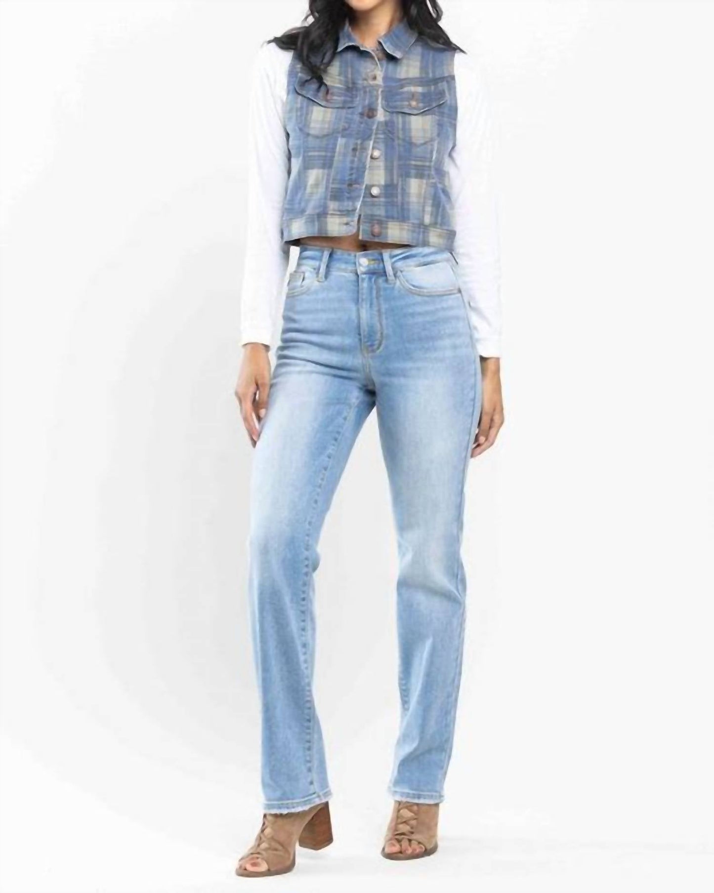 Judy Blue - High Waist Contrast Wash Thermal Straight Jeans