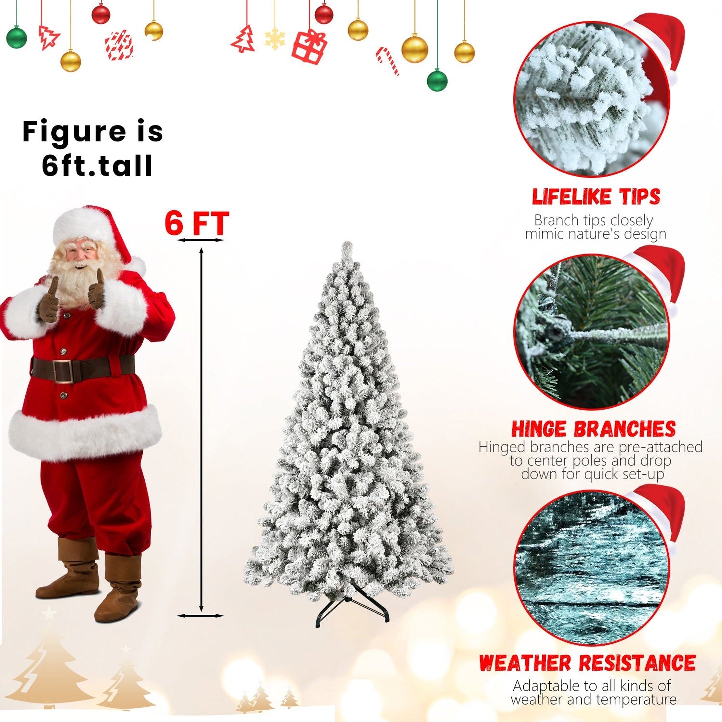9-Foot Pre-Lit Snow-Flocked Christmas Tree