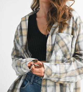 Aemi + Co - Camisa feminina de flanela lavada Laura Plaid