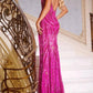 Jovani - High Slit And Deep V-back Gown