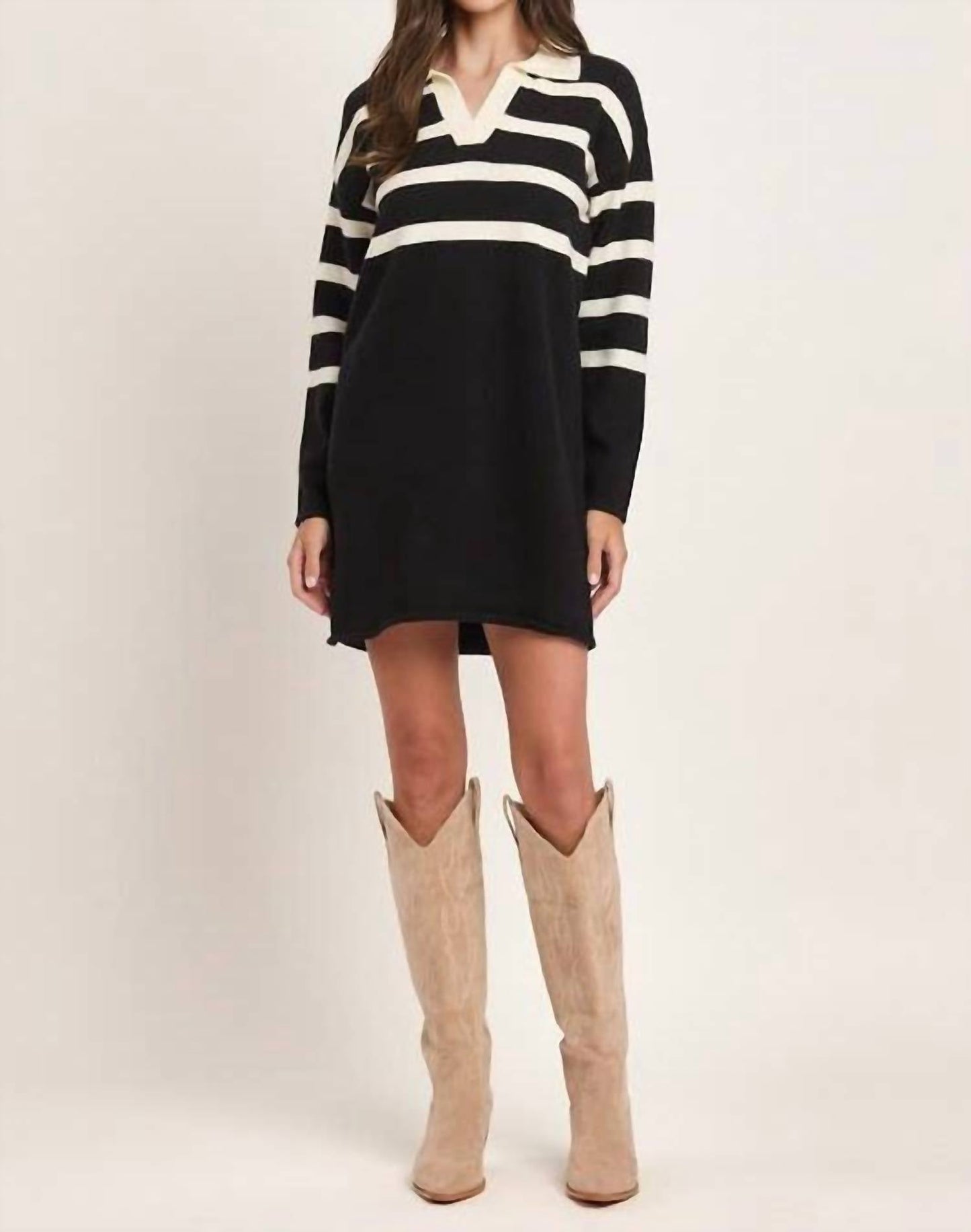 Able - Stripe Collared Mini Sweater Dress