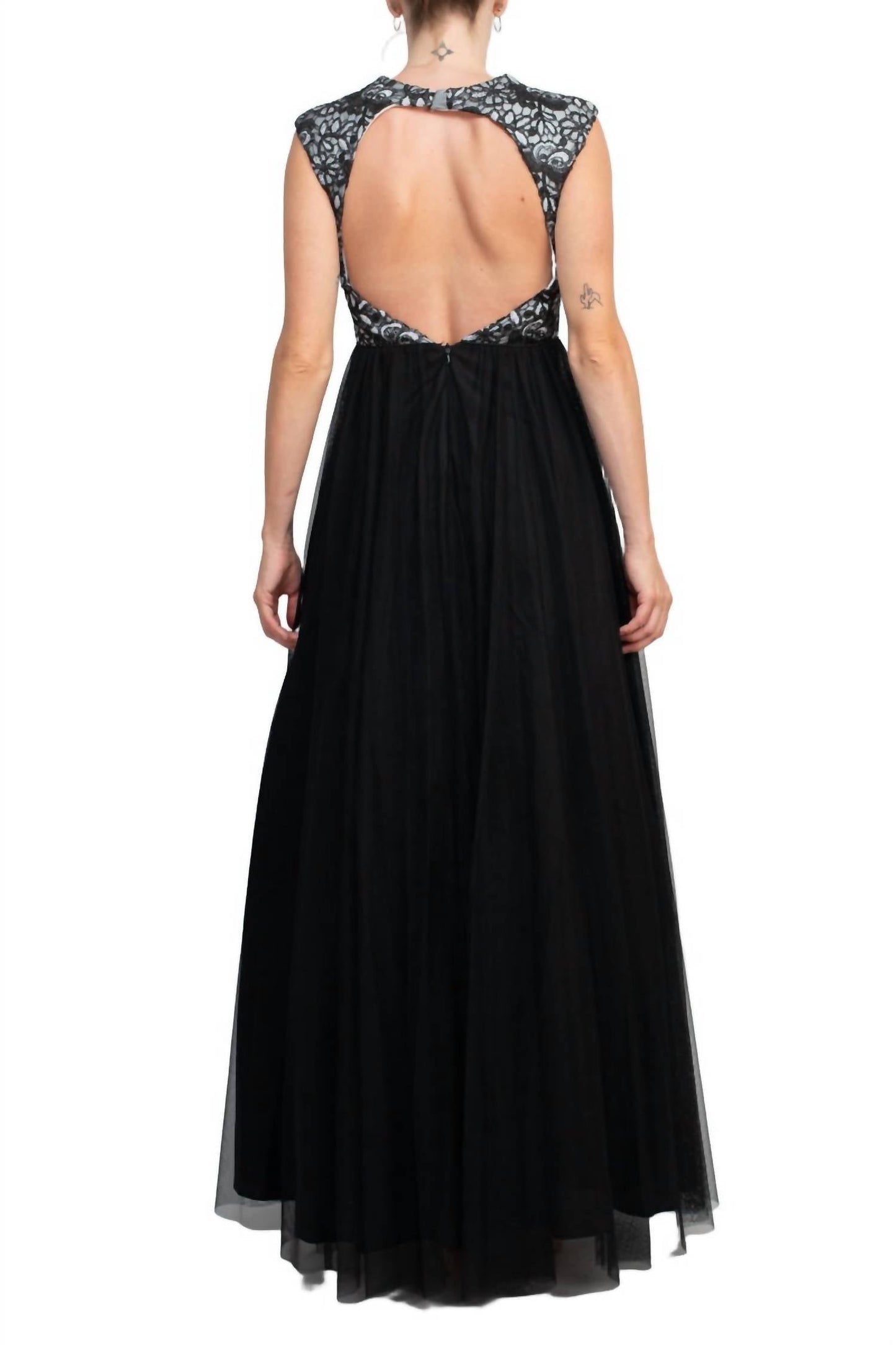 Aidan Mattox - Floral Open Back Embroidered Bodice Ruched Mesh Dress