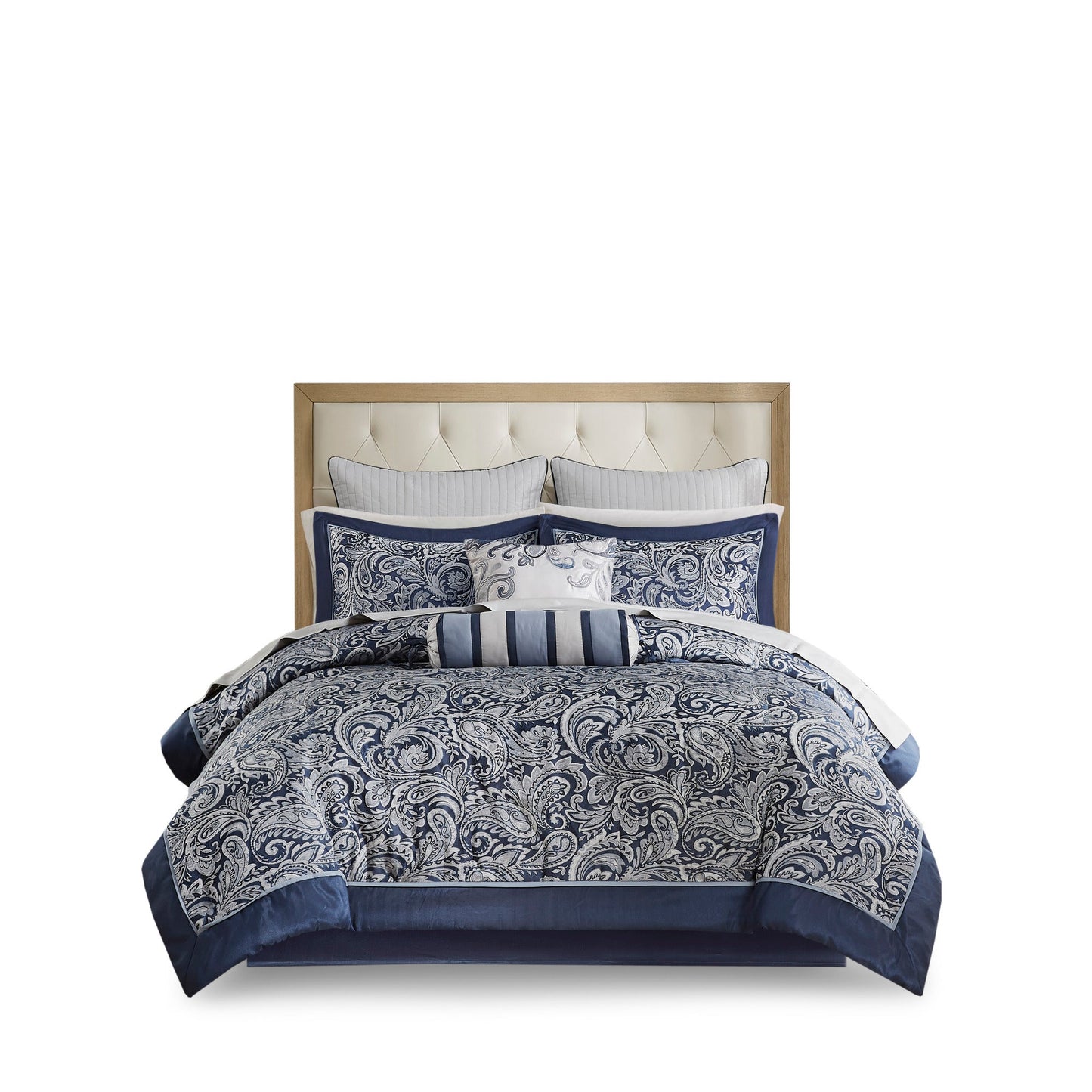 12 Piece Comforter Set with Cotton Bed Sheets Navy Queen