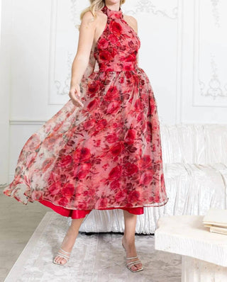 B.Right - Floral Organza Halter Midi Dress