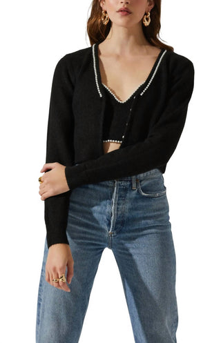 Astr - Melissa Imitation Pearl Trim Cardigan And Bralette Set