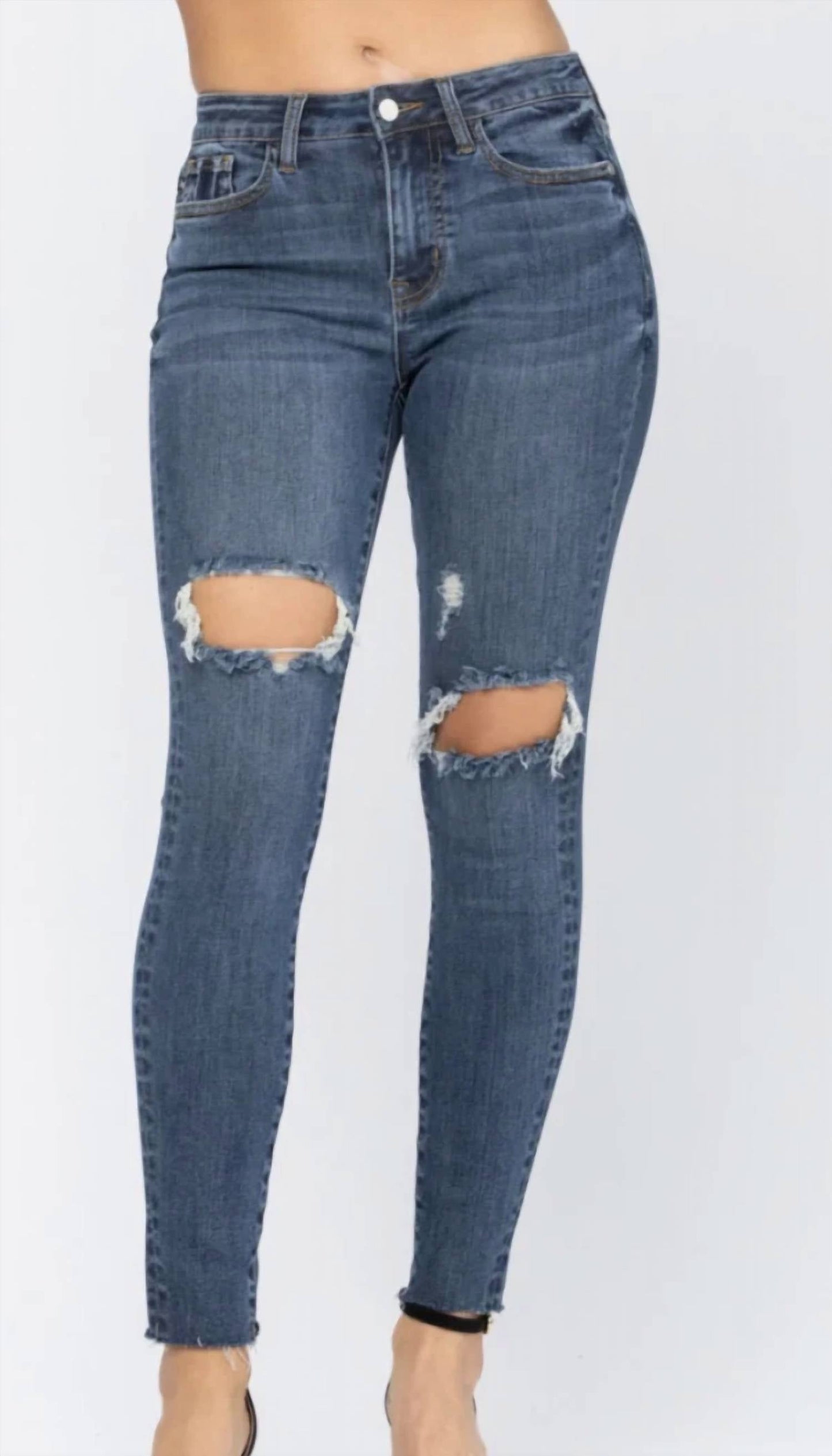 Judy Blue - Mid Rise Destroyed Knee Skinny Jeans