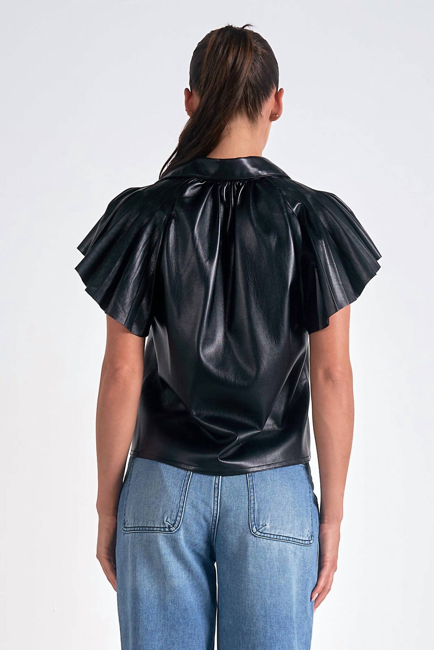 Elan - Leather Flutter Sleeve Top