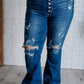 Judy Blue - Midrise Button Fly Trouser Flare With Distressing
