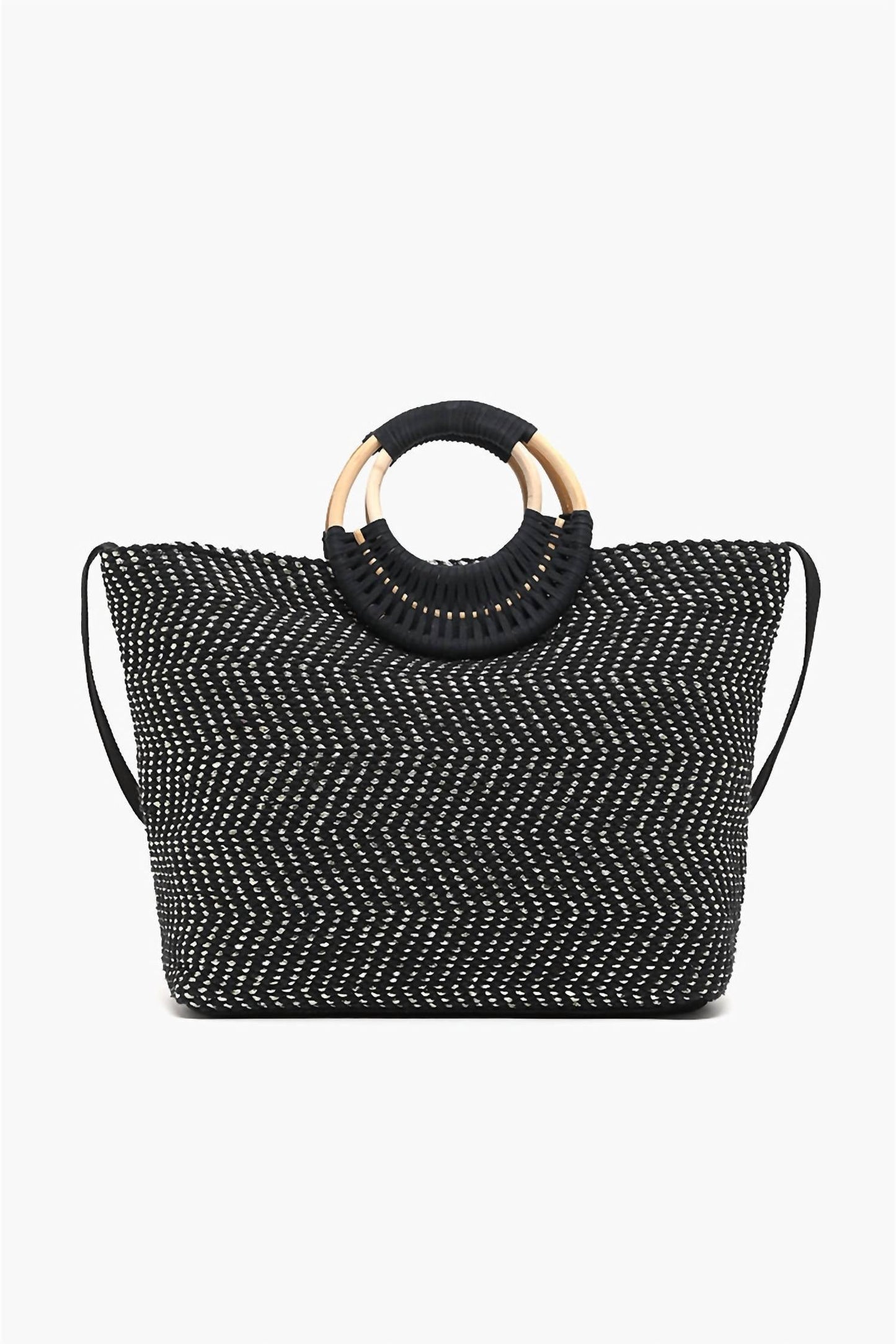 America & Beyond - Women's Lurex Wicker Handle Tote Bag