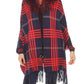 Oolala - Plaid Pattern Real Fur Collar Fringe Cape