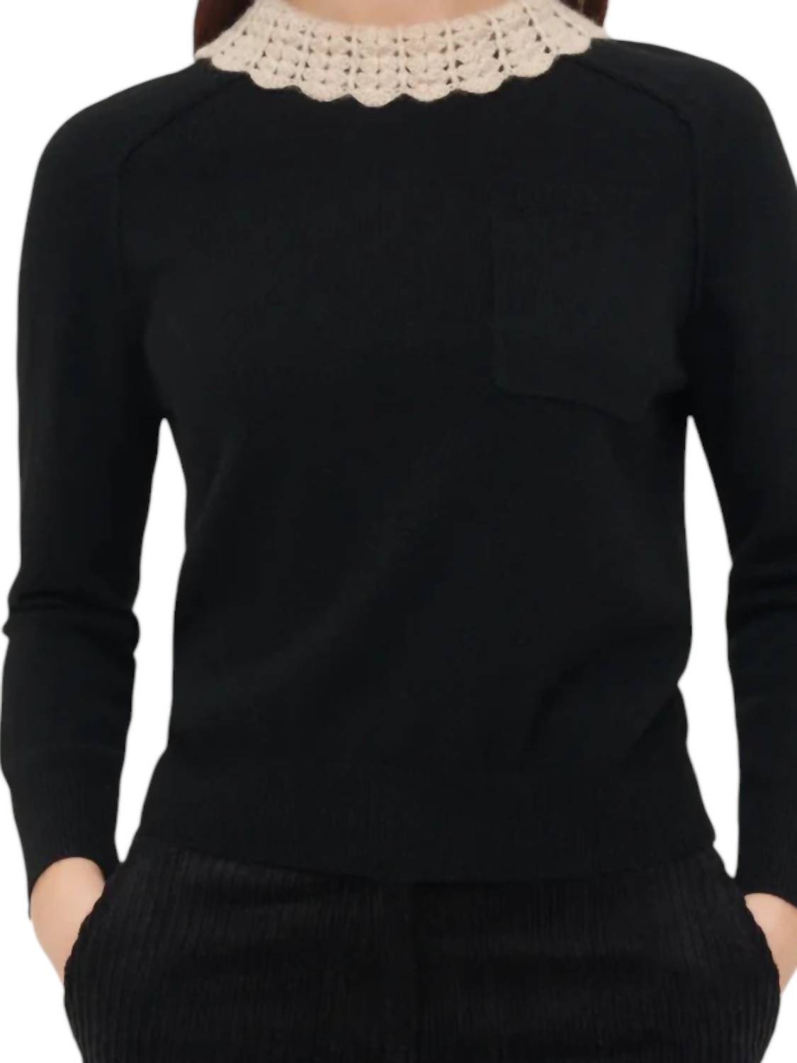 &Isla - Ruthie 3/4 Sleeve Crochet Collar Crew Sweater