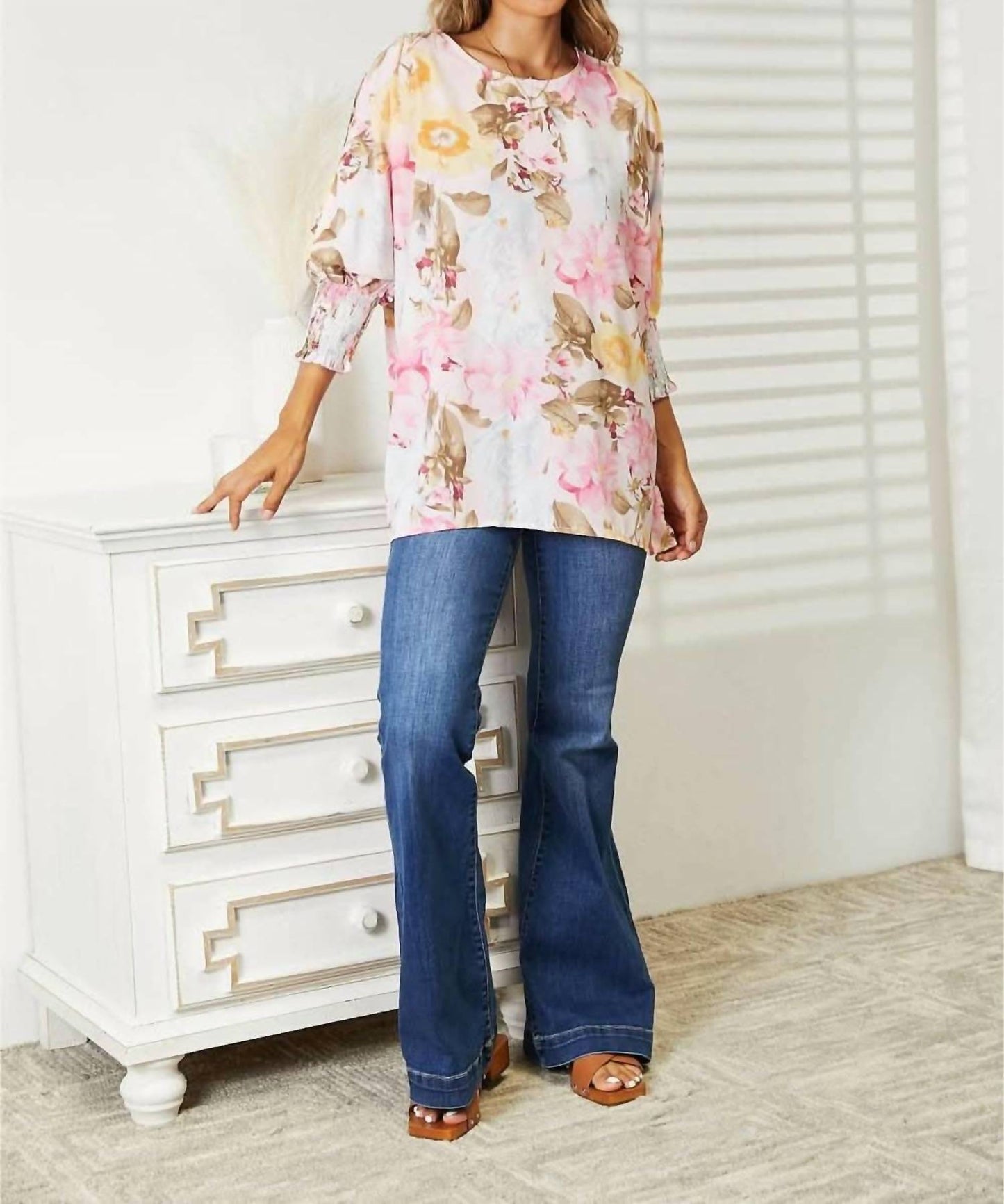 Double Take - Floral Elegance Soft Fabric Blouse