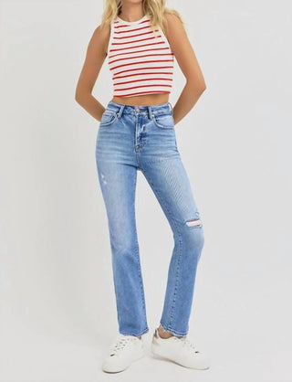 Risen - Calça Jeans Reta de Cintura Alta e Tornozelo