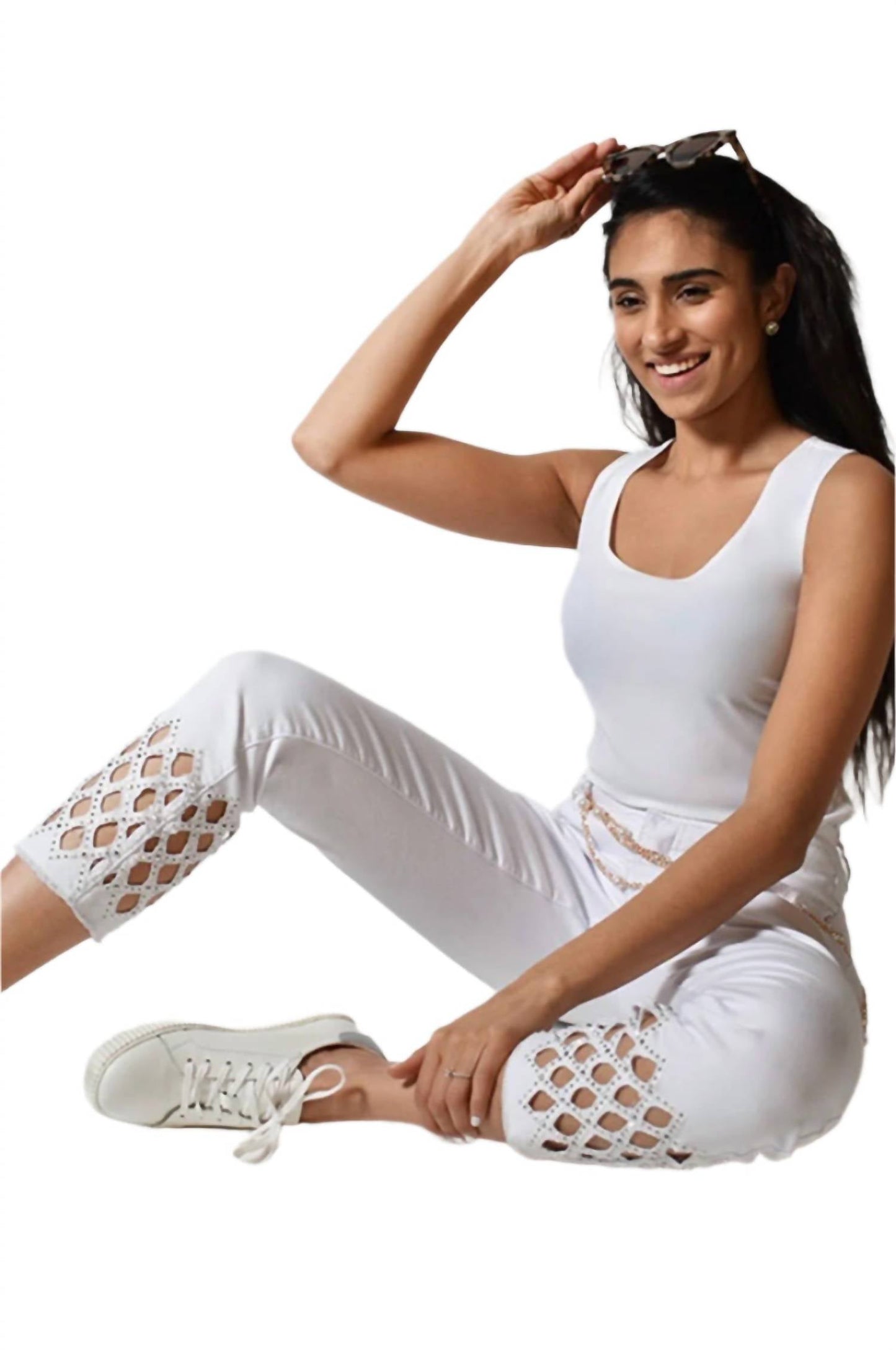 Frank Lyman - Cutout Dimante High Waist Jeans