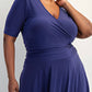 The Curve La - Plus Size Knit Surplice Midi Dress With Full Skirt