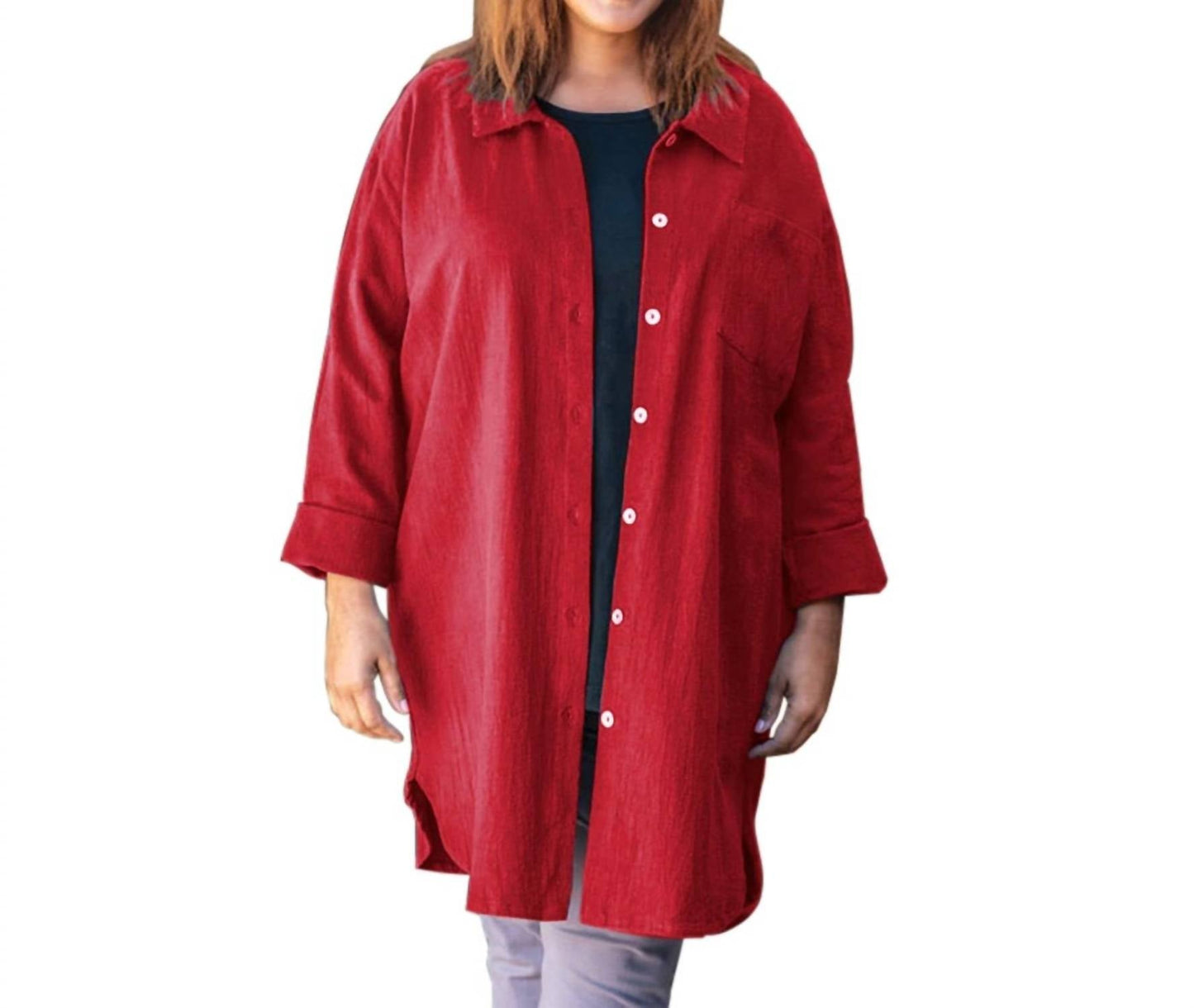 On The Plus Side - Cotton Collar Long Sleeve Kendall Shirt - Plus