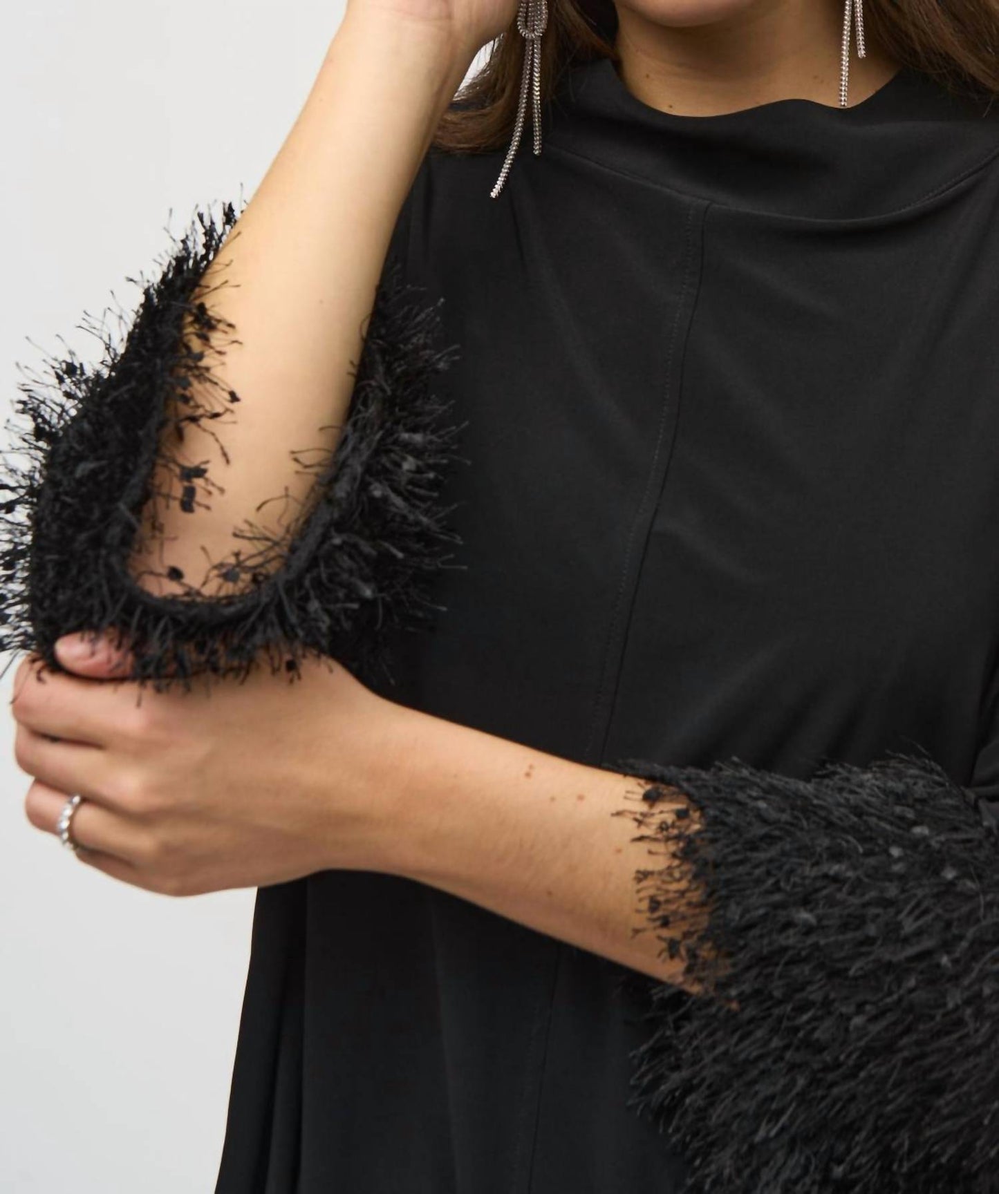 Joseph Ribkoff - Trapeze Top With Feather Cuffs
