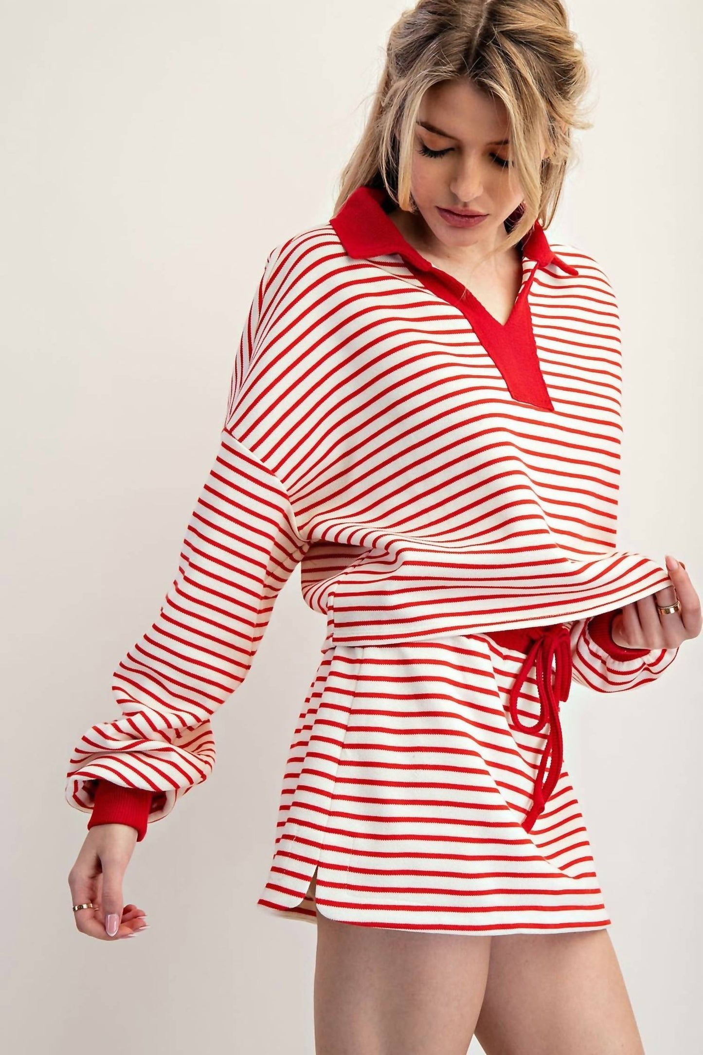 Eesome - Striped Drawstring Mini Skort