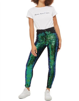 Topshop - Calça jeans skinny Jamie Moto com lantejoulas e corte sereia