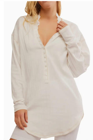 Free People - Camiseta Lounge de Algodão Pointelle Coffee Chat