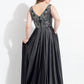 Rachel Allan - Beaded Stretch Satin Flowy Prom Gown