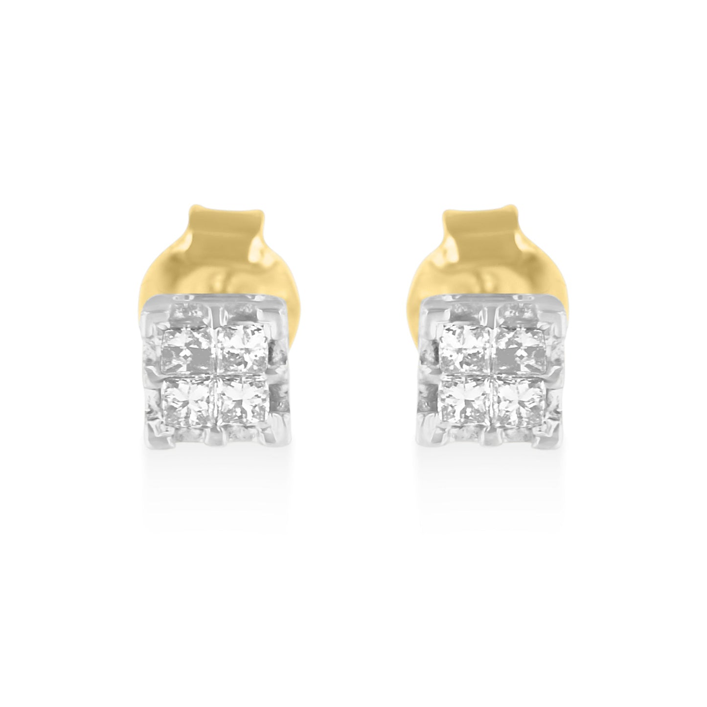 10k Yellow Gold Princess Diamond Quad Stud Earrings (1/4 cttw, J-K Color, I2-I3 Clarity)