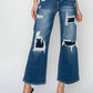 Risen - Full Size High Rise Patch Detailed Wide Leg Crop Jeans