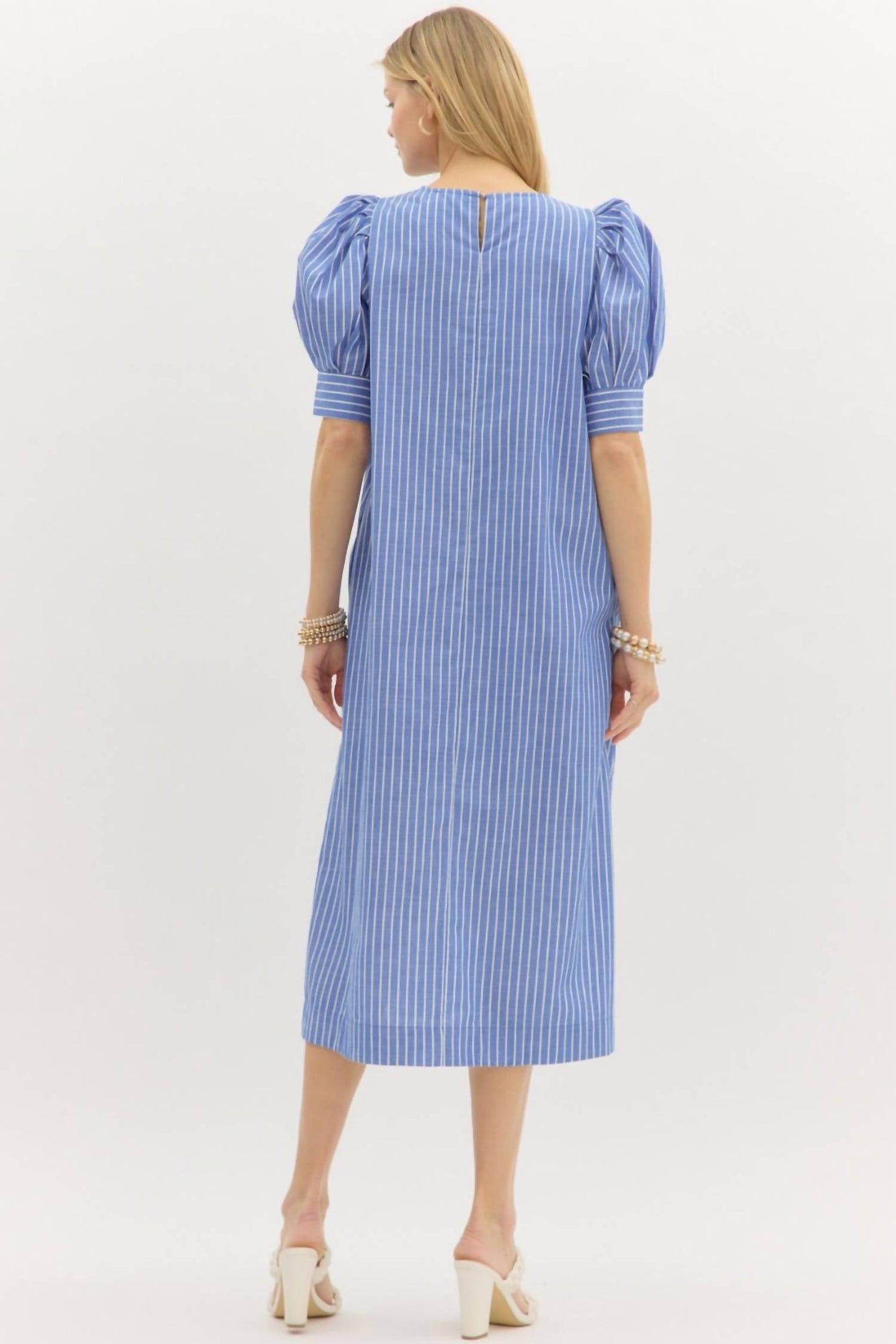 Entro - Pleated Cuff Band Striped Mini Dress