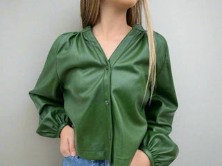 Dolce Cabo - Blusa de couro Harper com botões