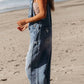 1 The Woman - Distressed Pocketed Wide Leg Capri Denim Overall