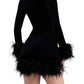 Blu Pepper - Round Neck Long Sleeve Feather Mini Dress