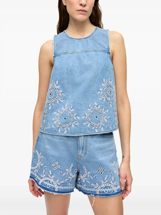 Ganni - Blusa jeans sem mangas com costas abertas