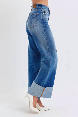 Judy Blue - Calça jeans retrô de perna larga com punho