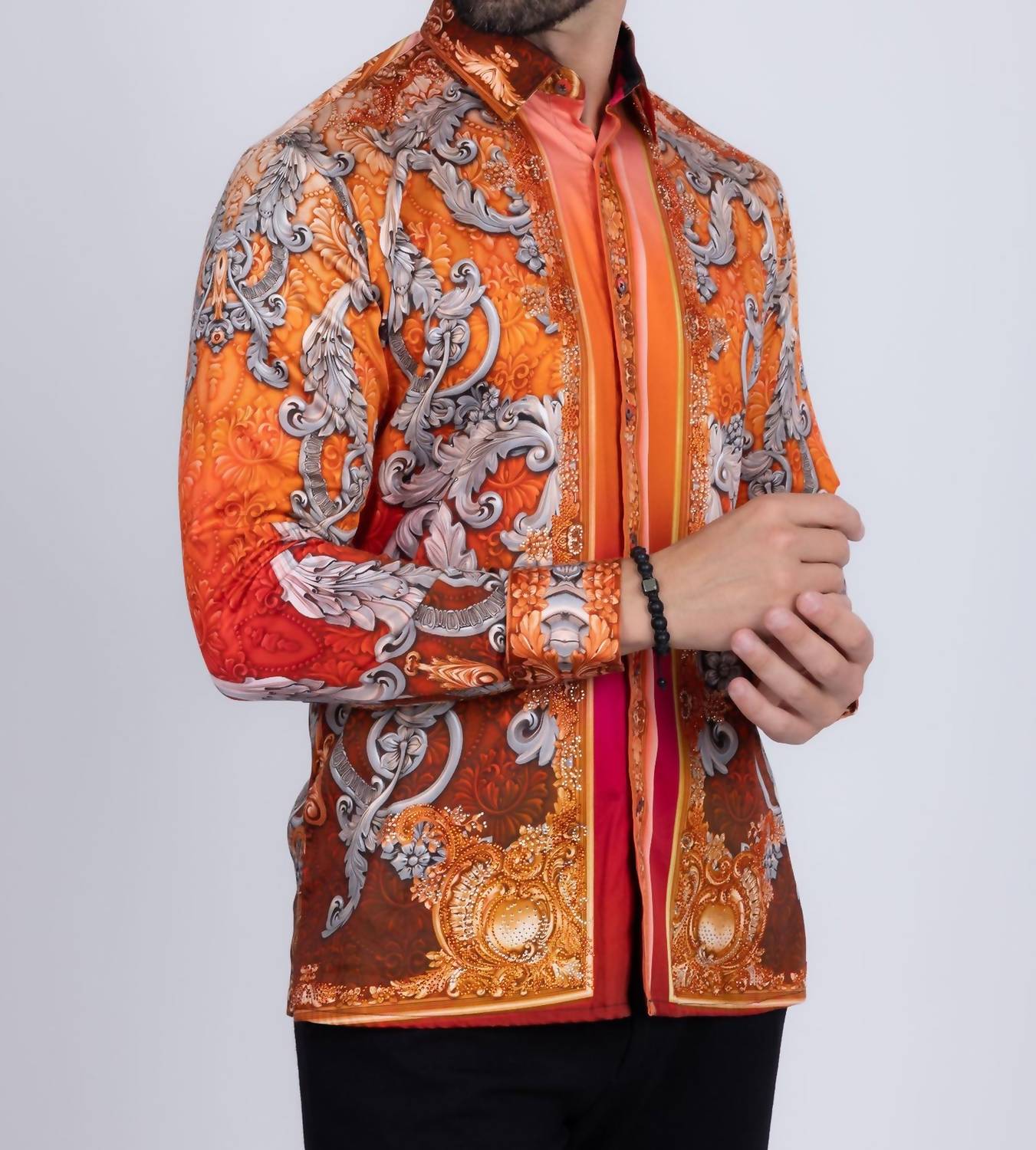 Barabas - Floral Exquisite Rhinestone Long Sleeve Shirt