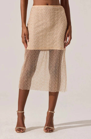 Astr - Messina Beaded Pearl Midi Illusion Skirt