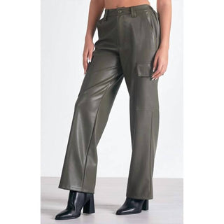 Elan - FAUX LEATHER CARGO PANTS