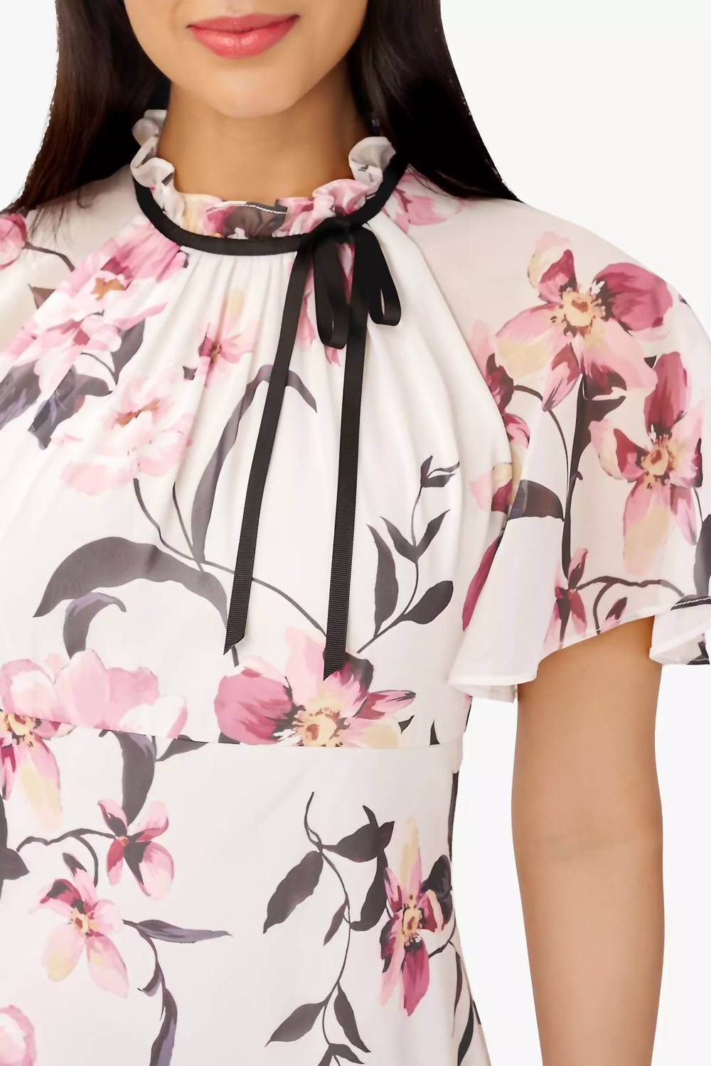 Adrianna Papell - Mock Neck Short Flutter Sleeves Midi Dress