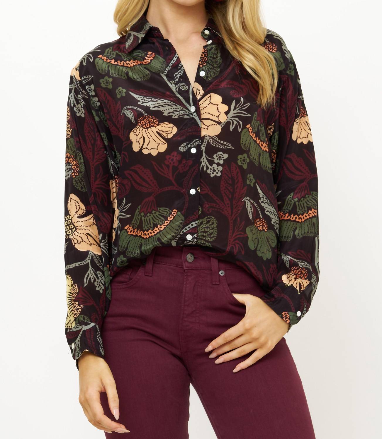 Oliphant - Turin Wine Button Down Blouse