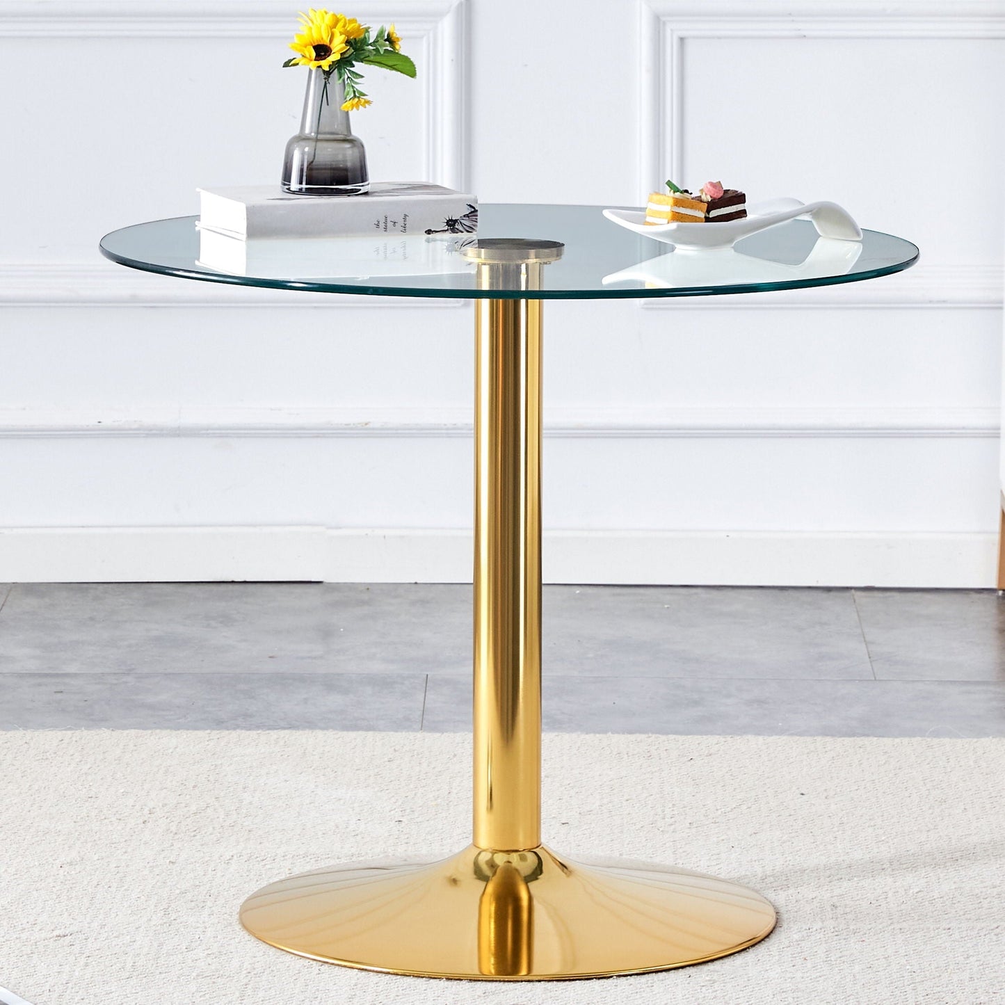 Modern Minimalist Round Dining Table With Glass Top