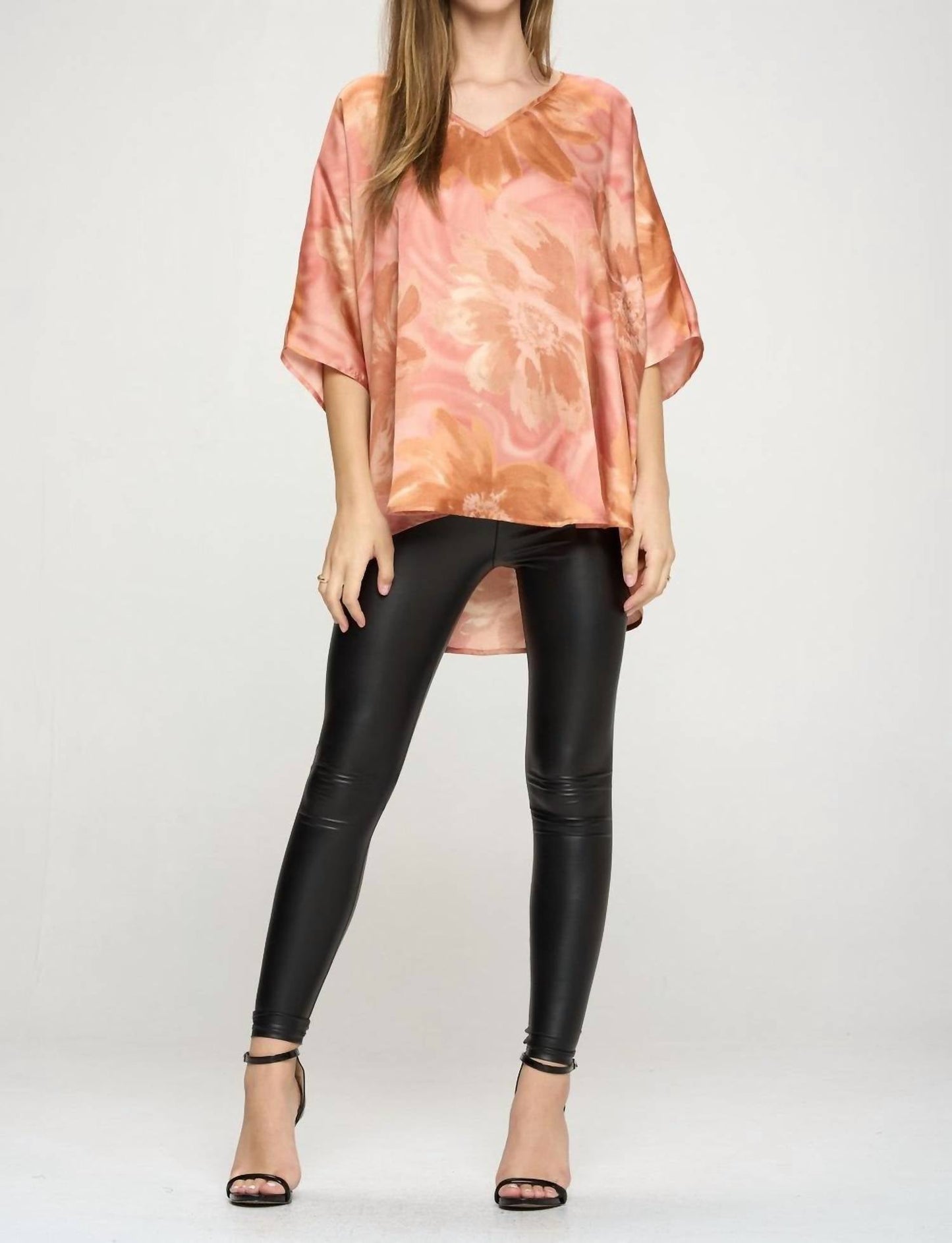 Adrienne - Floral Print Poncho Tunic Top