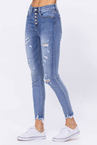 Judy Blue - Calça jeans skinny com botões e cintura alta