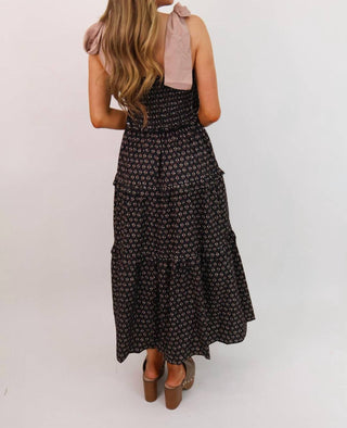 Entro - Vestido midi com estampa floral e laços nos ombros rosa