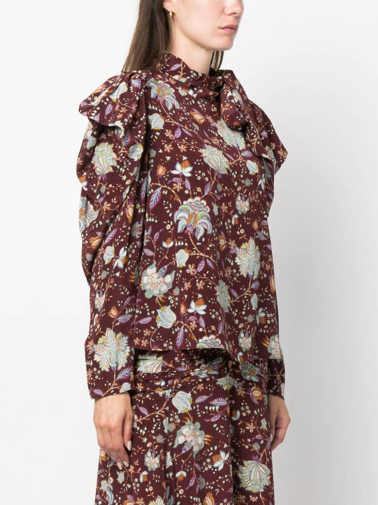 Ulla Johnson - Brea Silk Long Sleeve Tie Bow Top Blouse Multi