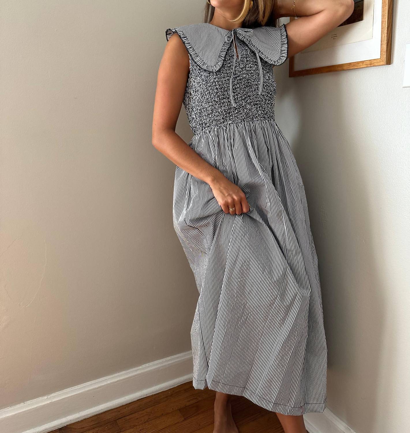 Sofie The Label - Ava Pinstripe Collared Tank Midi Dress