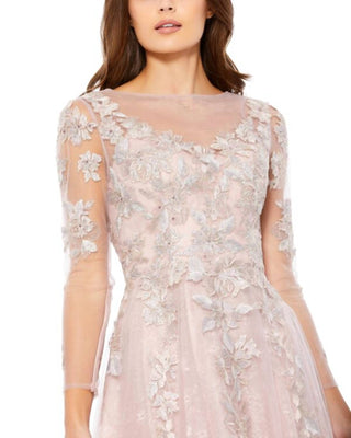 Mac Duggal - Vestido com decote transparente e manga ilusão