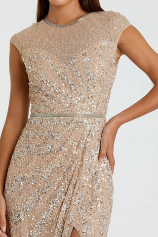 Mac Duggal - Vestido de festa com gola alta e manga curta e ilusão