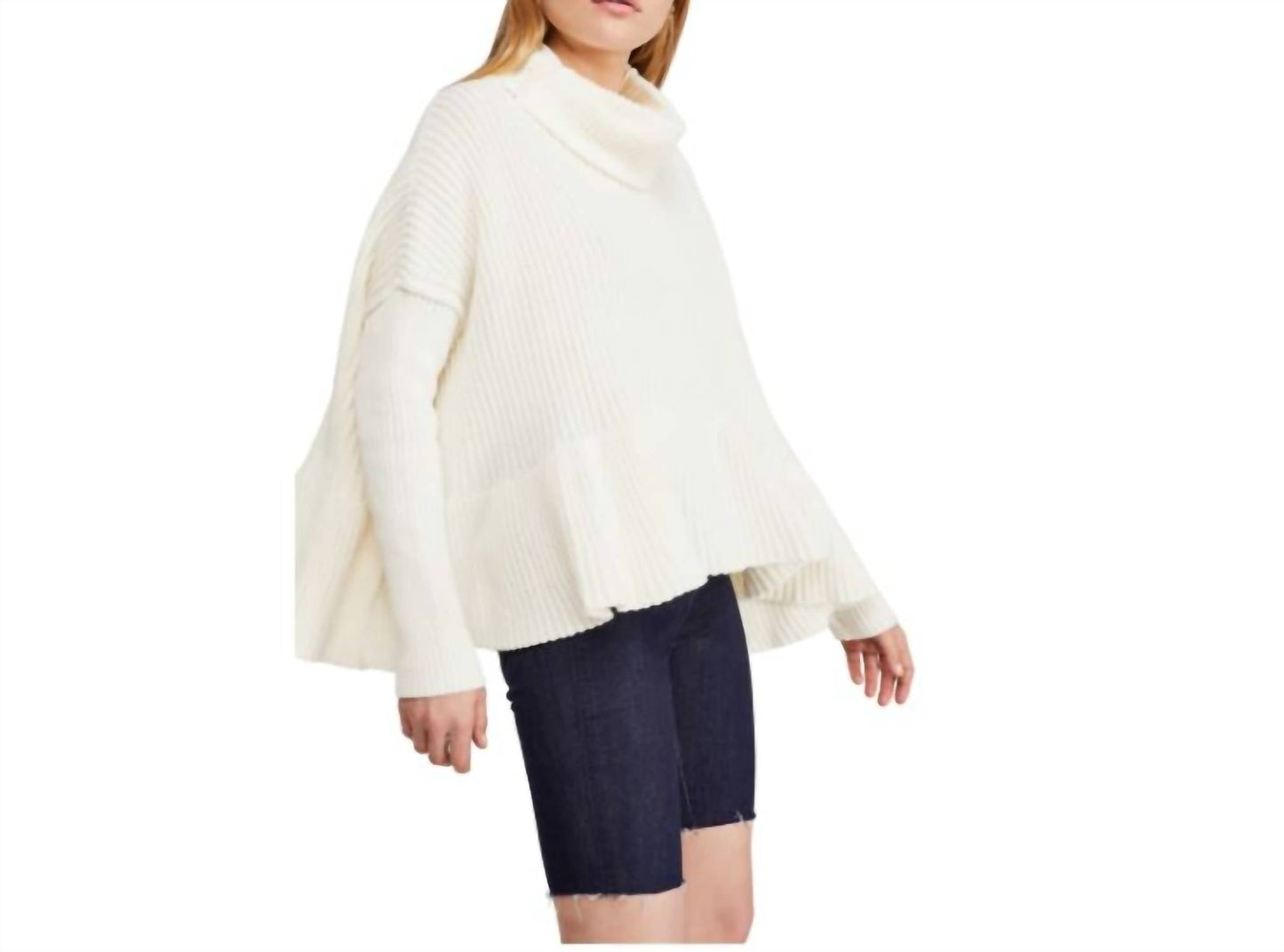 Free People - Free People Layer Cake Trapeze Turtleneck Oversize Sweater White