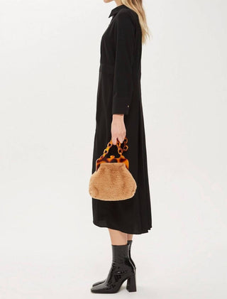 Topshop - Vestido midi casual de manga comprida com botões e pregas